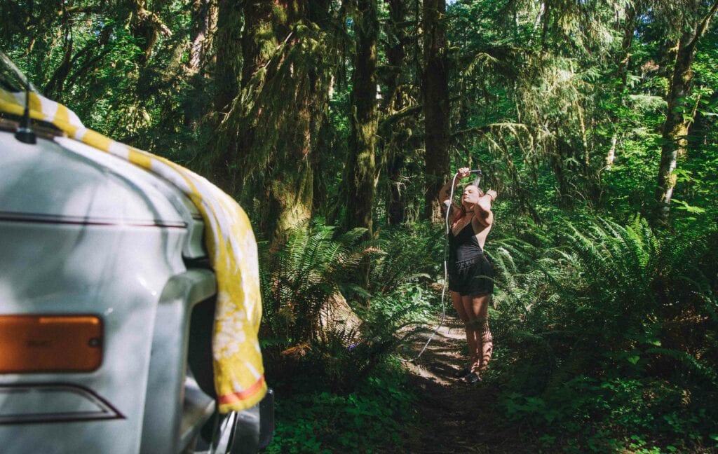 Showering in a rainforest