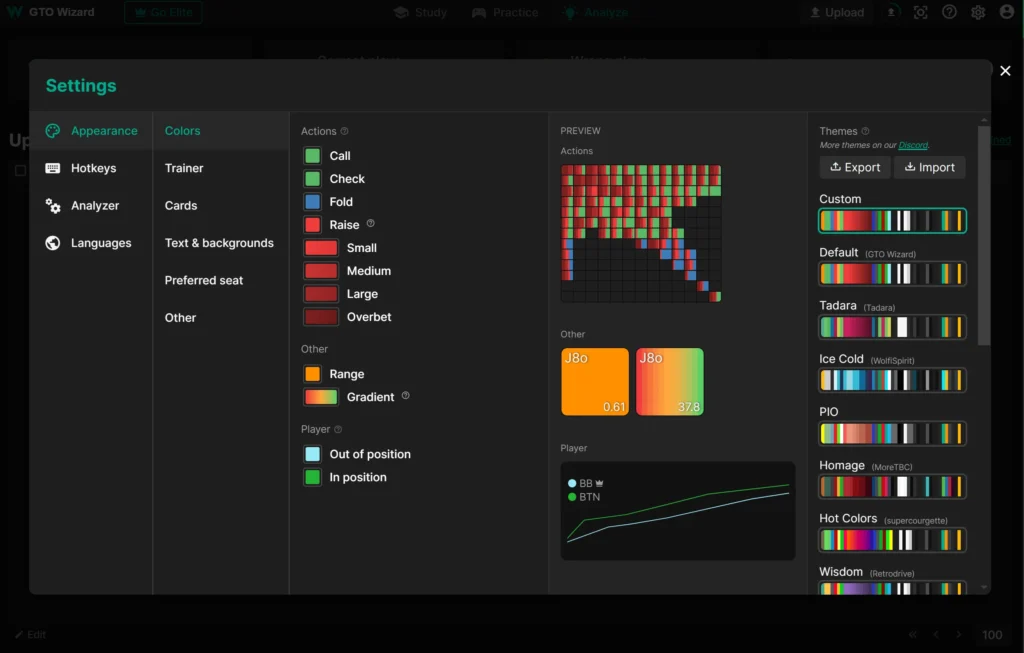 GTO Wizard app customization