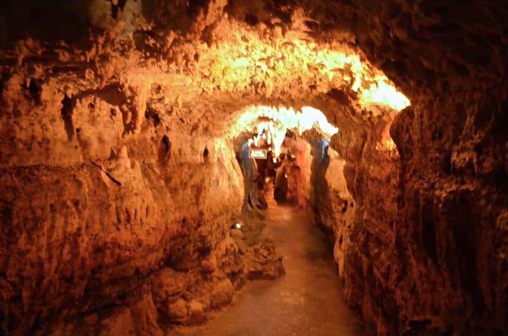 rock tunnel in Crystal Lake Cave in Dubuque, Iowa