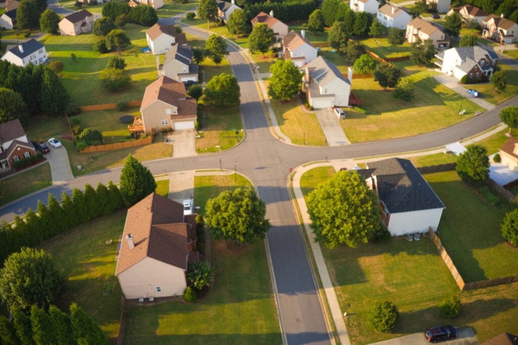 Panoramic aerial view of a upscale suburbs in Atlanta