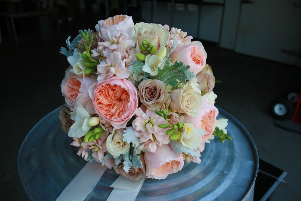 Peach, ivory, champagne, gray, and brown Bridal Bouquet