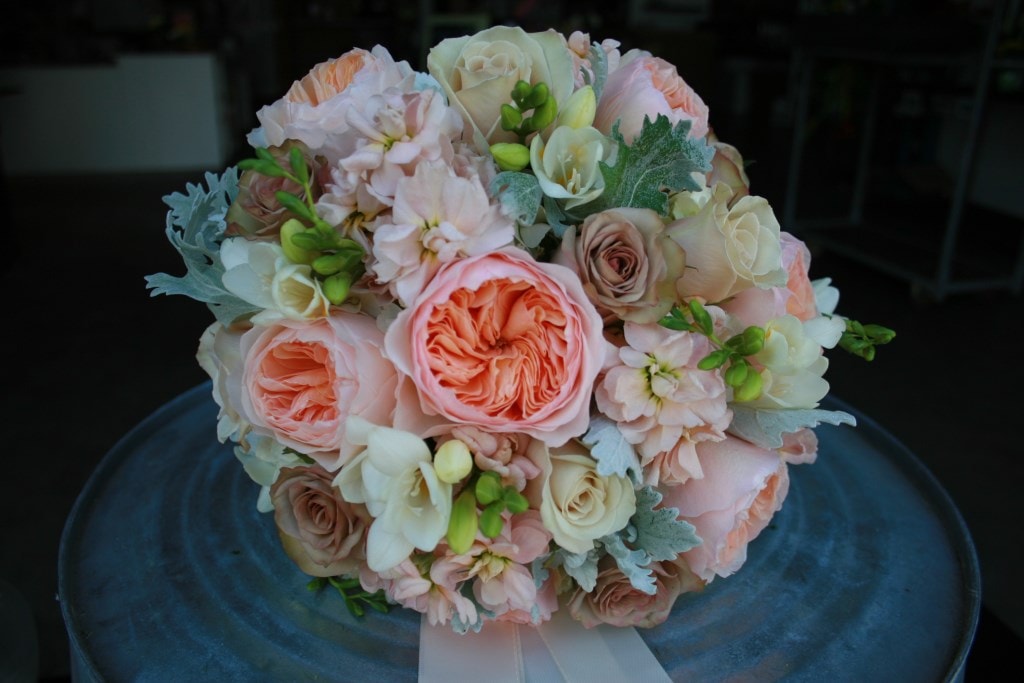 Peach, ivory, champagne, gray, and brown Bridal Bouquet