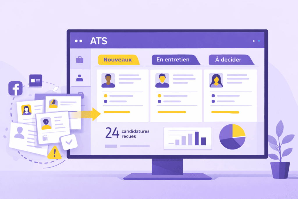 Interface logiciel de recrutement ATS avec pipeline candidats et multidiffusion intégrée pour optimiser la gestion des recrutements