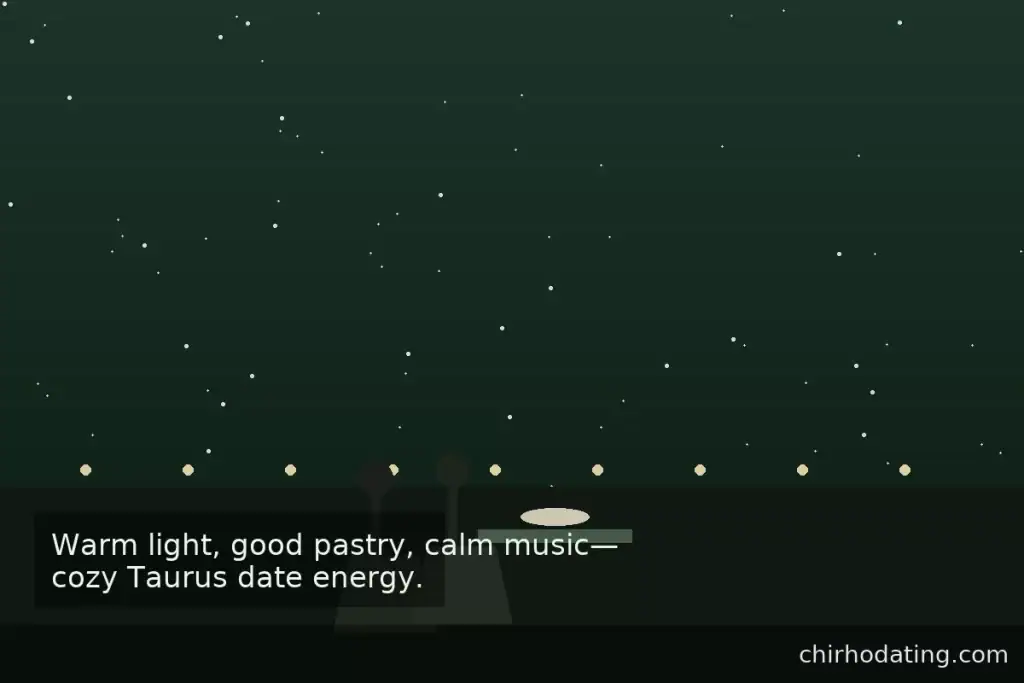 Real-life dating environments that suit Taurus; warm light, pastry, calm music.