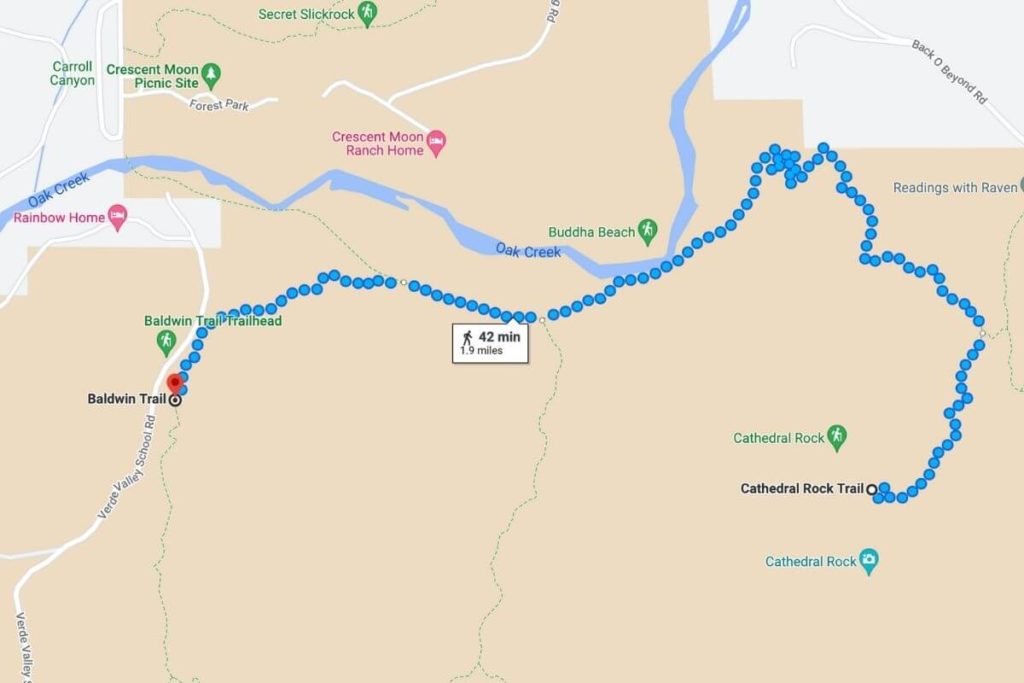 Cathedral Rock via Baldwin Trail Map