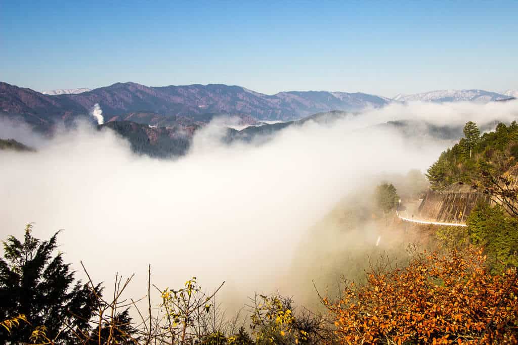 Mists covering Gujo Hachiman Castle, Japan