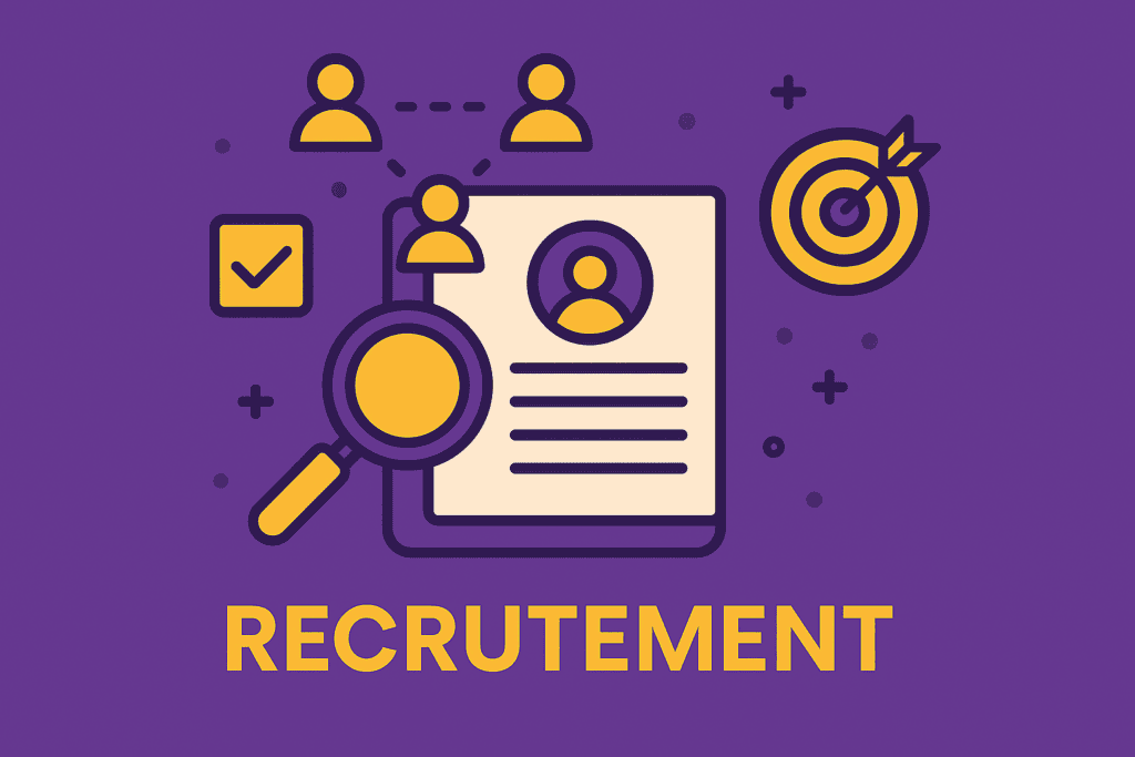 Illustration recrutement pour logiciel de recrutement ATS – CV, loupe et ciblage candidat