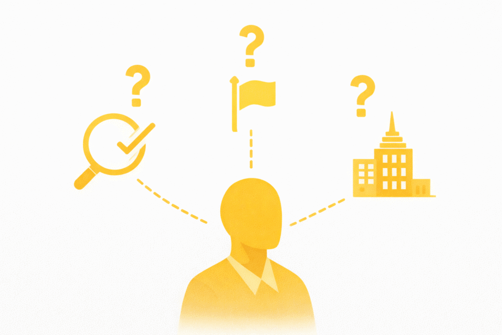 Illustration représentant un candidat entouré de critères de recrutement qui questionnent ce que signifie réellement un bon profil