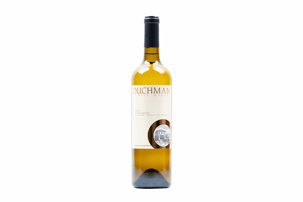 single bottle of white wine with white label and black top