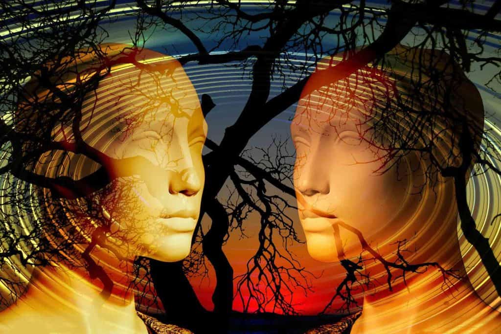 Psychology: Two AI created persons, connected with with branches.