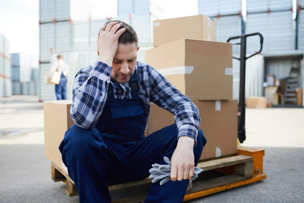 depressed warehouse worker