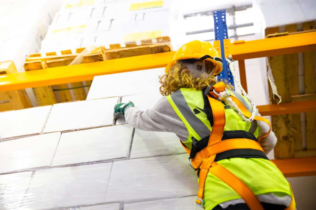 warehouse worker on an order picker