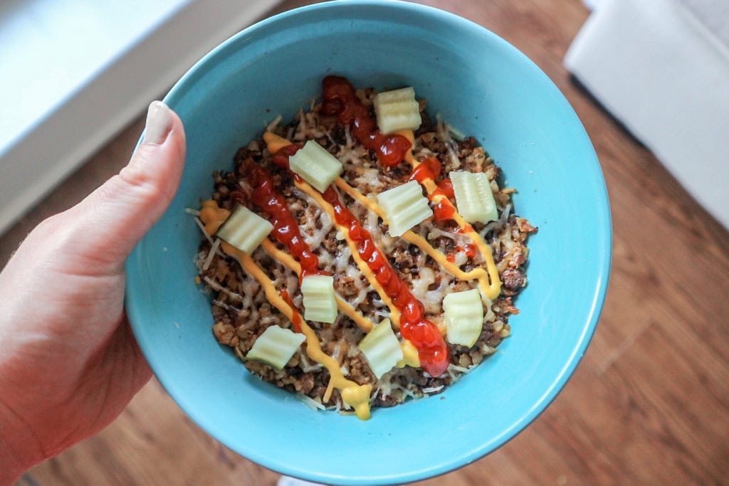 A vegetarian recipe featuring meatless crumbles.