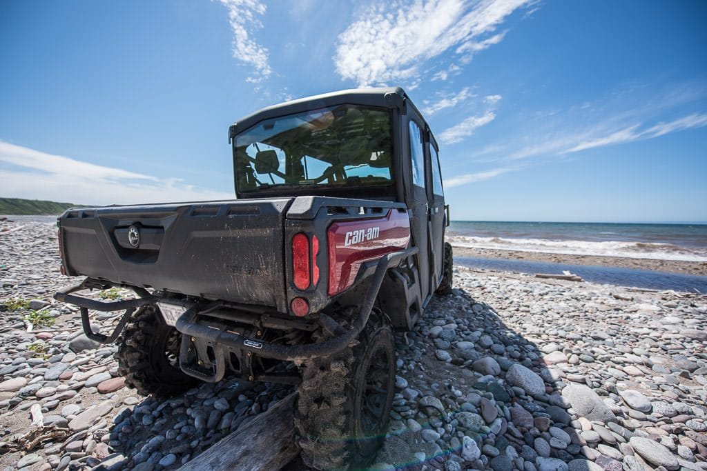 ATV on the rocky beach next to the atlantic ocean