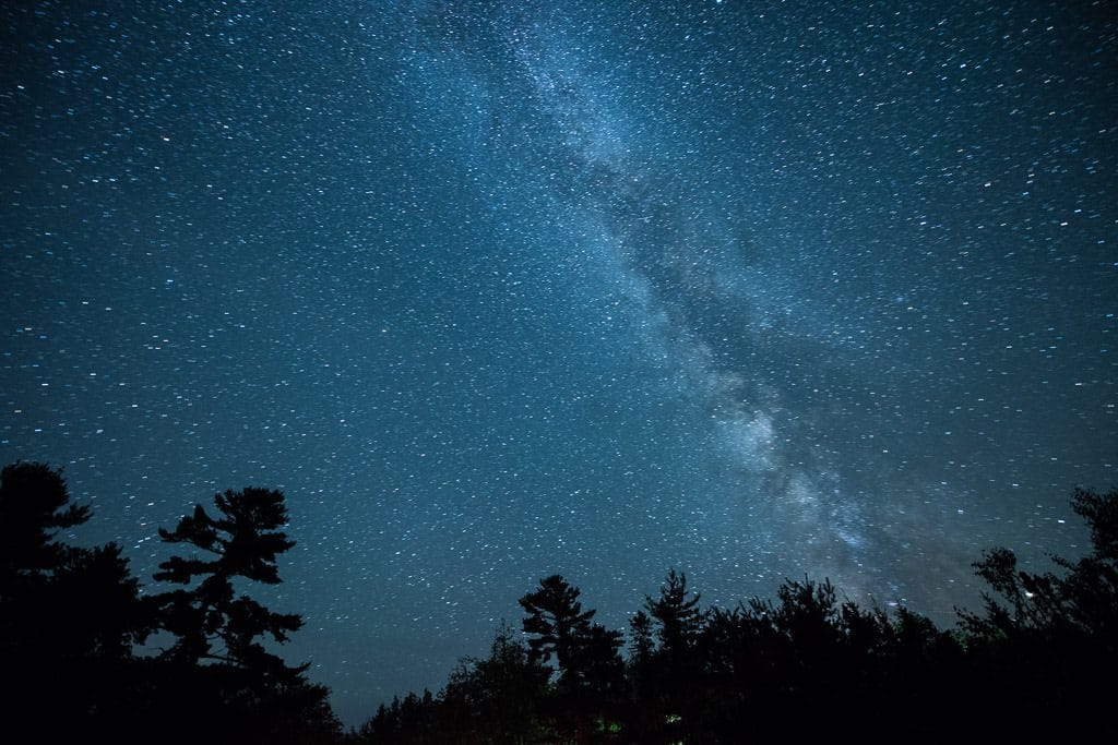 Milky way in kejimkujik national park over some trees