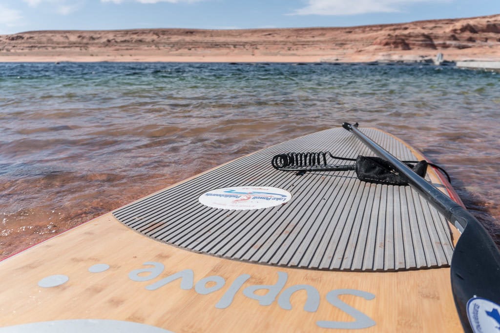 Our very new paddleboard we rented from Lake Powell Paddleboards in the water