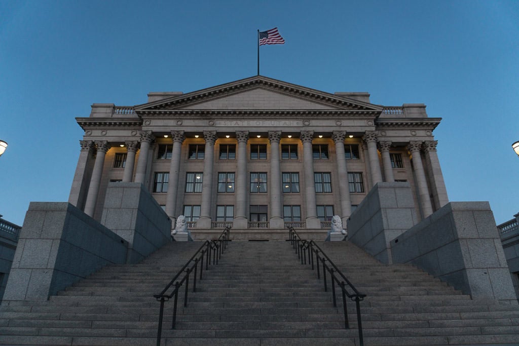 Capitol Building in Salt Lake City Utah flying an American Flag on the top