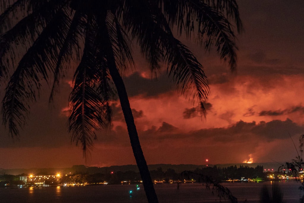 looking at volcanic eruption from hilo, big island hawaii