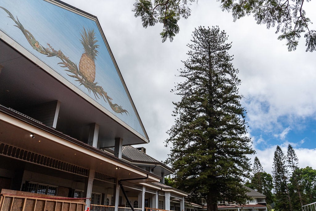 lanai spa with pineapple art outside