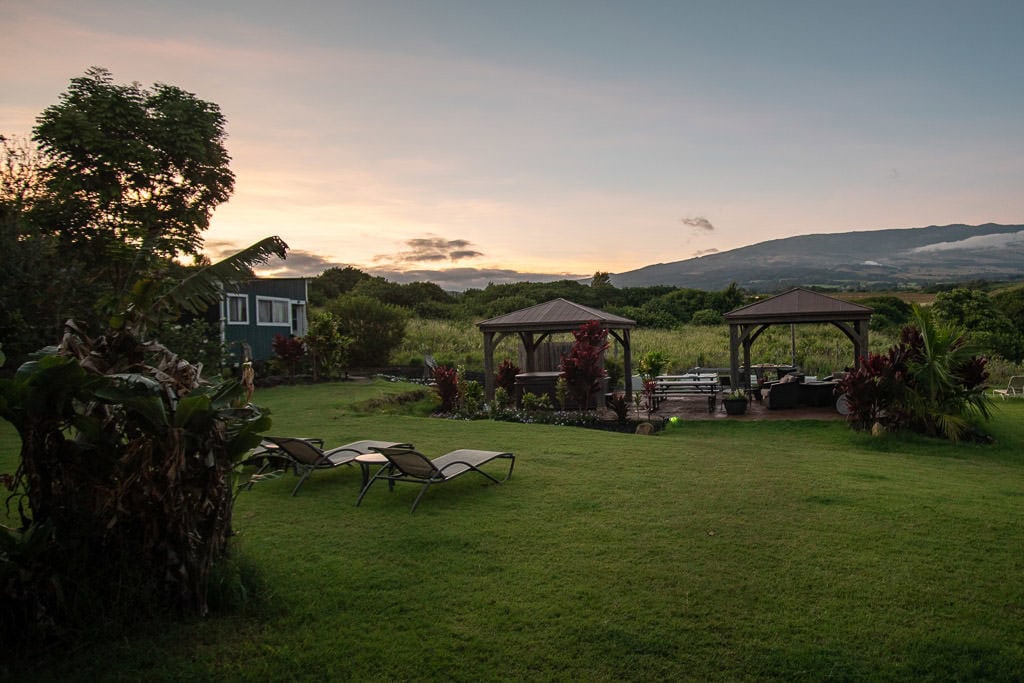 Lawn chairs and gazebos to relax in and enjoy the sunset at Peace of Maui