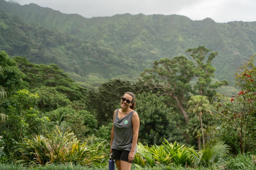 portrait at Lyon Arboretum with mountain views