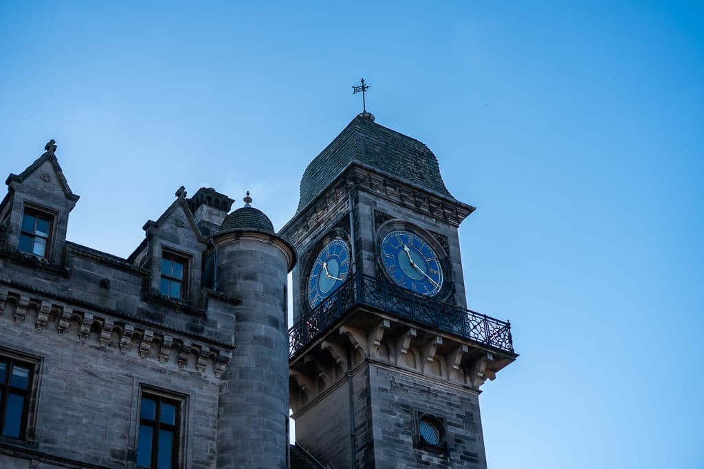 Tower at Dunrobin Castle with a clock on each side