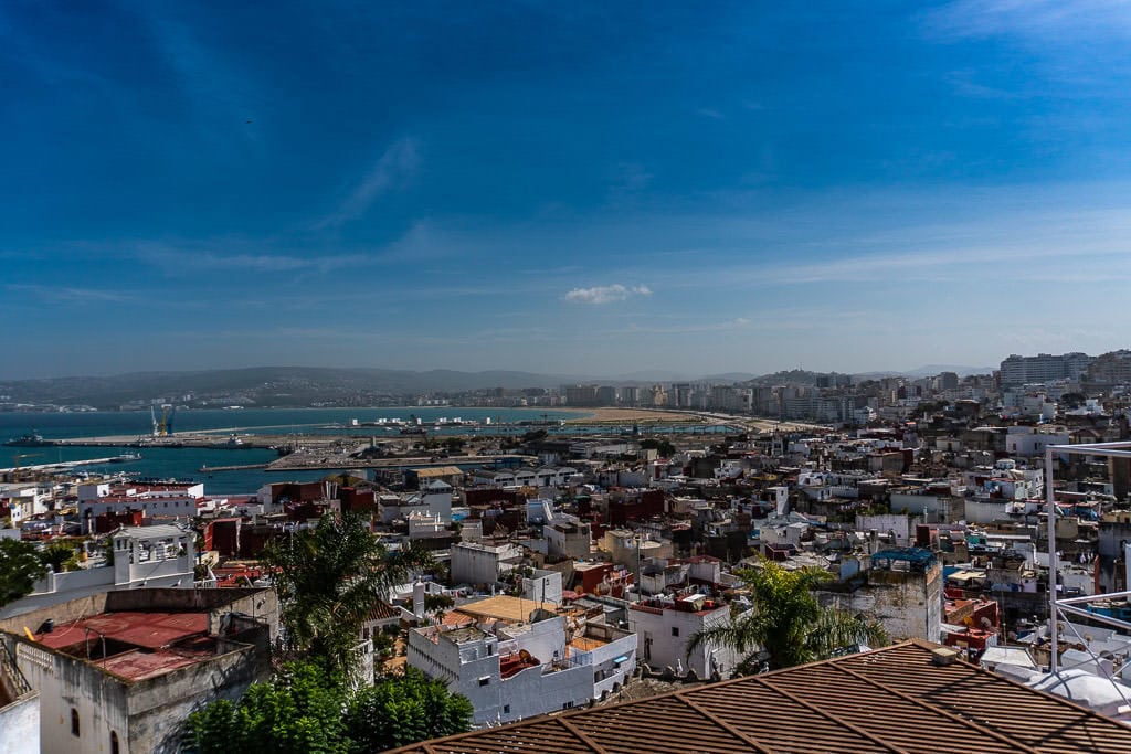 colorful rooftop views at tangier restaurant on day trip to morocco tour