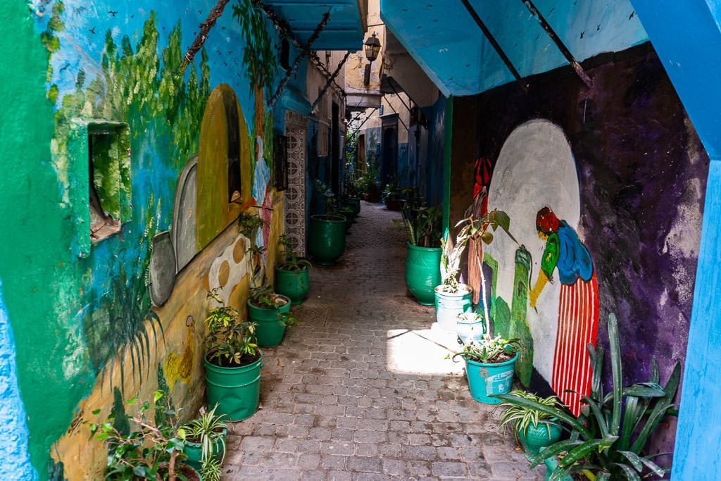 painted hallway scene in tangier on a day trip to Morocco