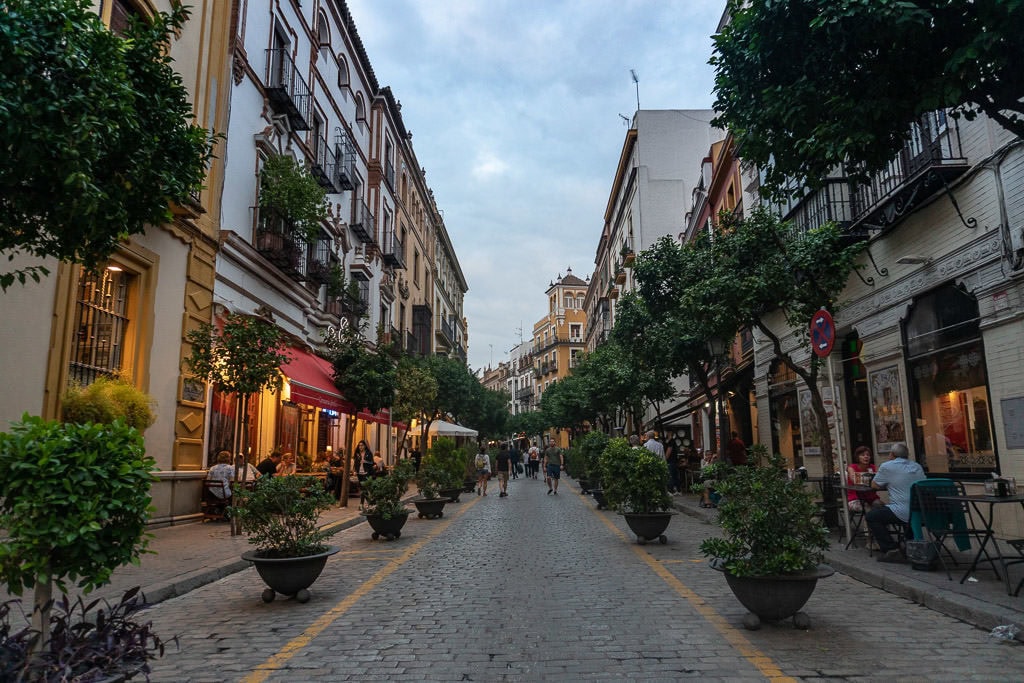 colorful city streets in sevilla spain