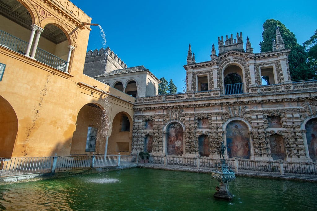 outdoor pond at the real alcazar in sevilla spain