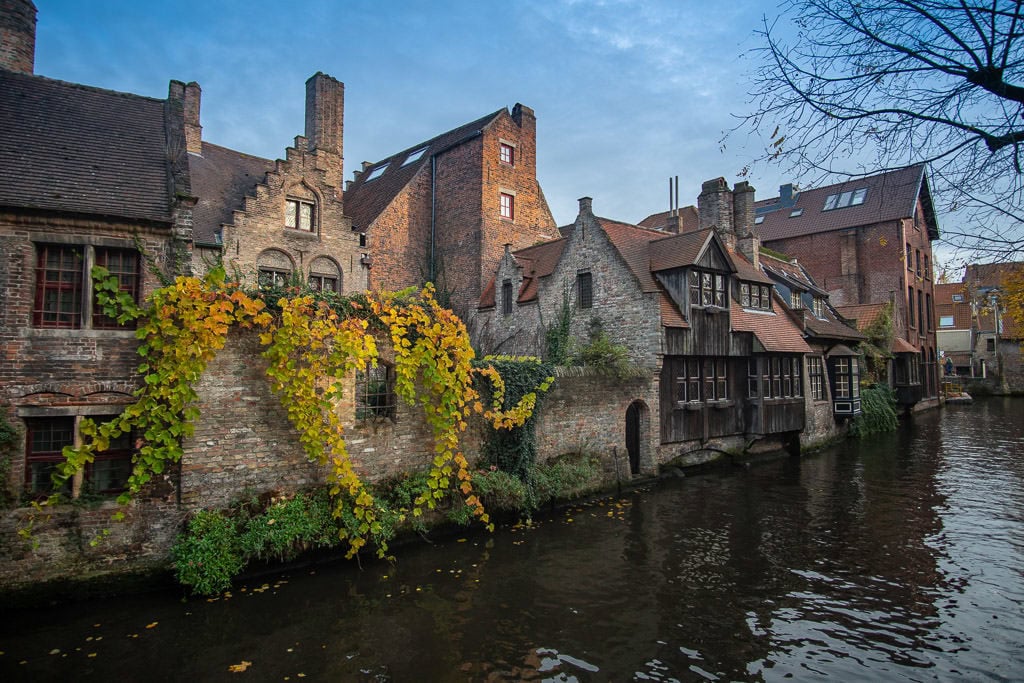 blue sky day and canal in bruges belgium on two day trip