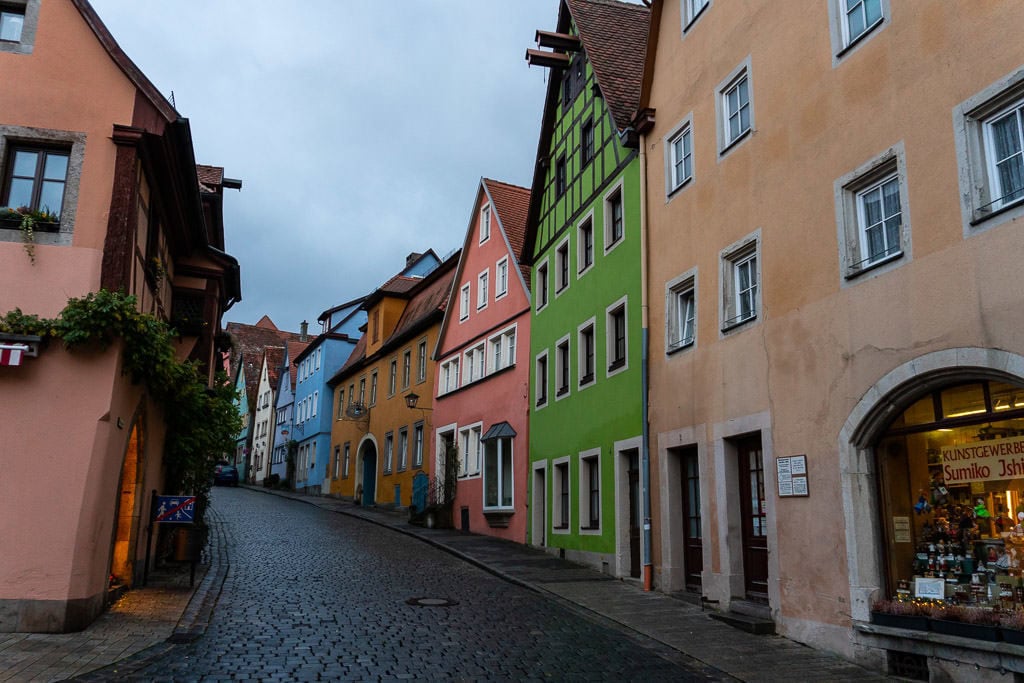 colorful city street in rothenburg germany