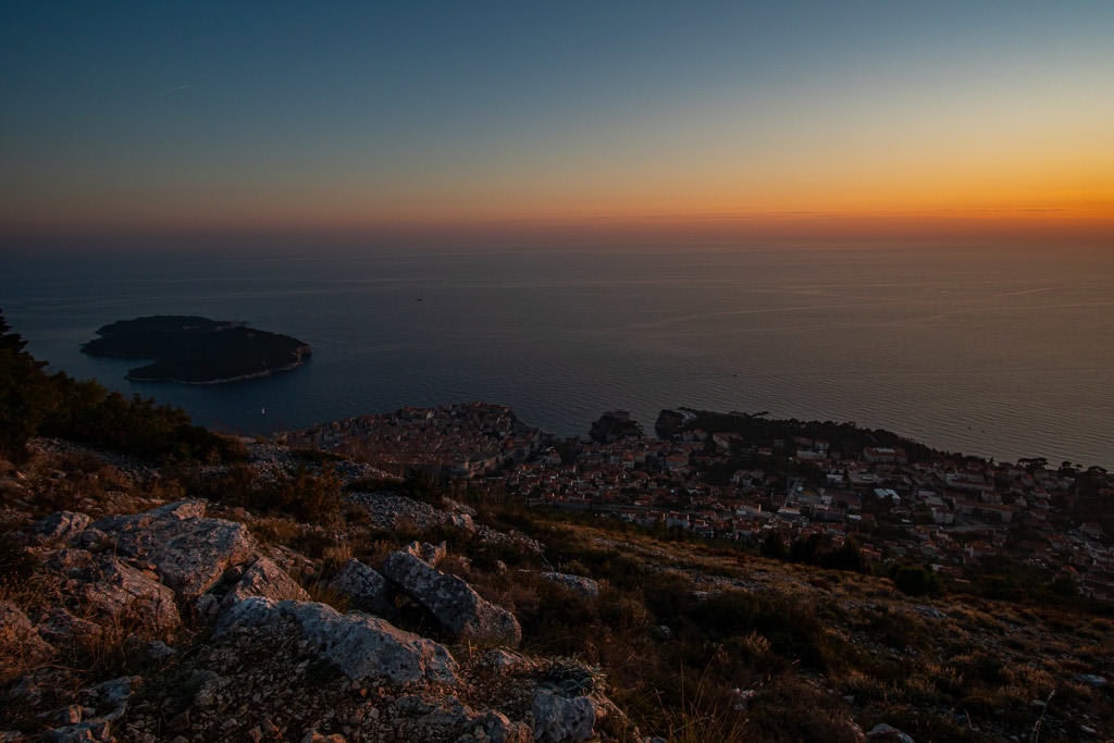 Dubrovnik Old Town at sunset from Mount Srd