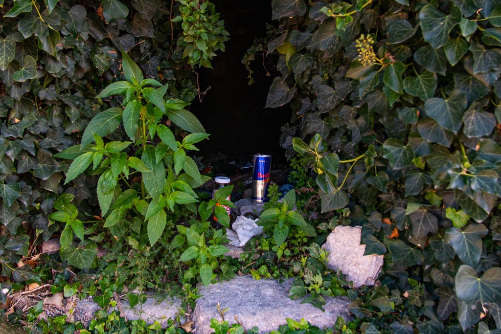 Photo showing just some of the trash in one of the structures at the Kotor Fortress.