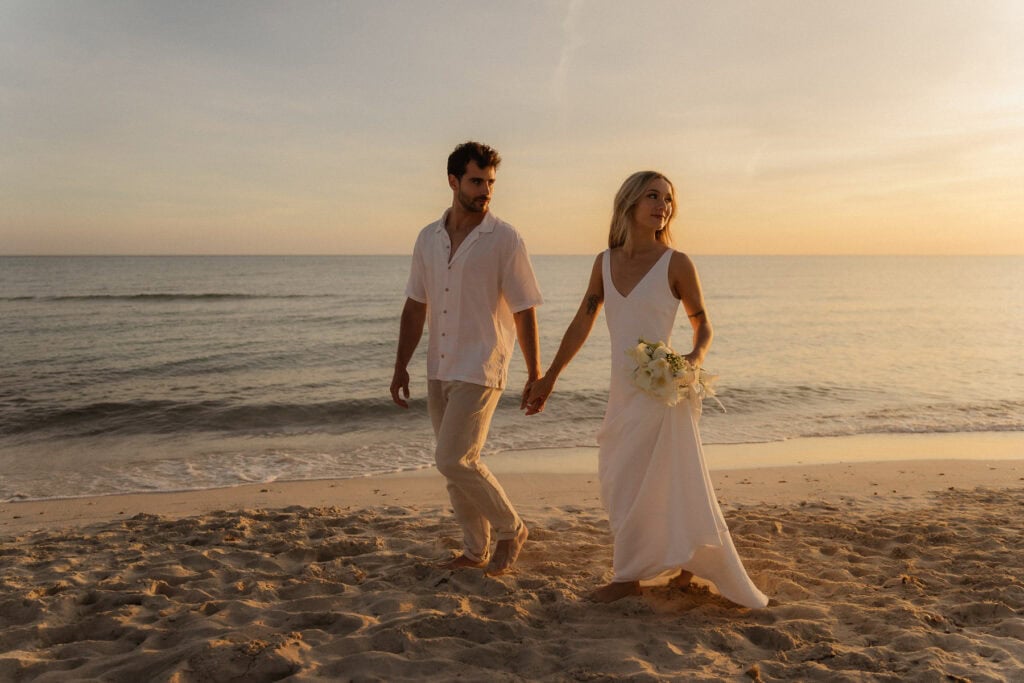 Wedding Couple at sunset at the beach