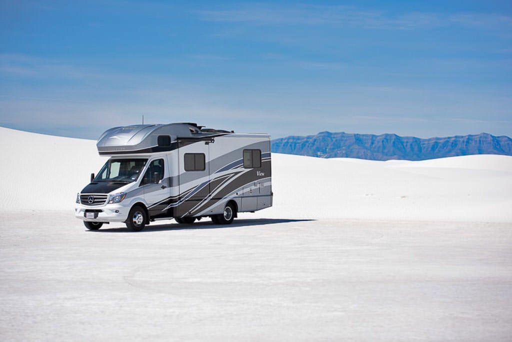 Our Winnebago View parked in White Sands National Park