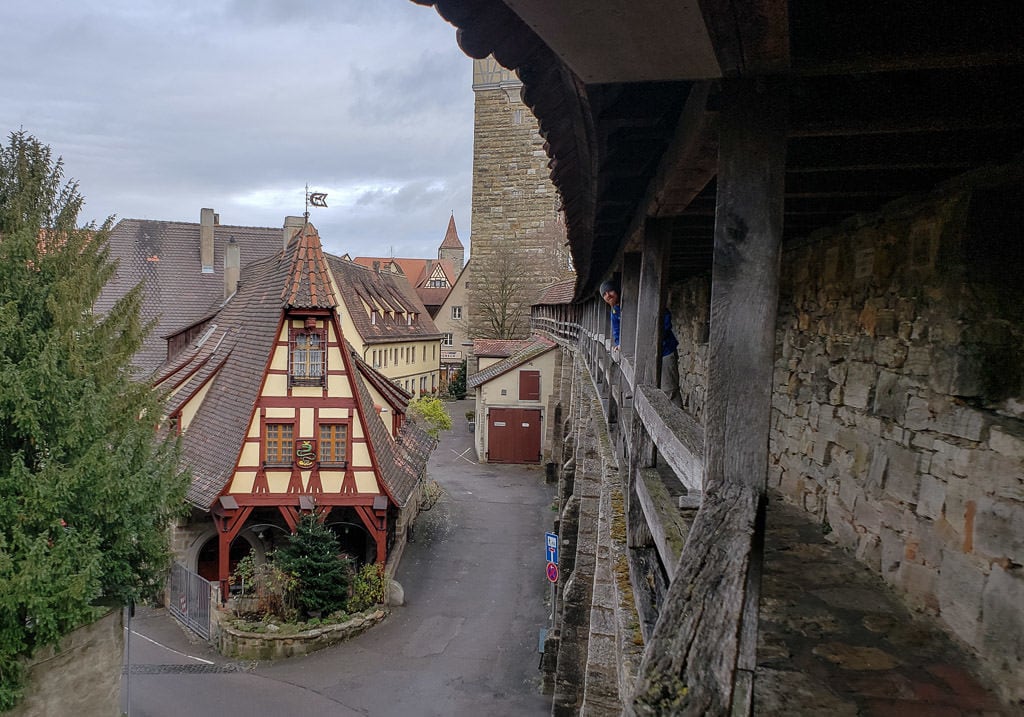 walking the historic medieval wall in rothenburg germany