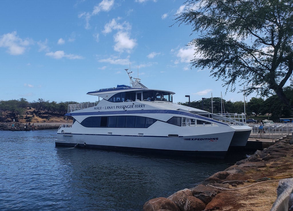 ferry between lanai and maui, docked a port