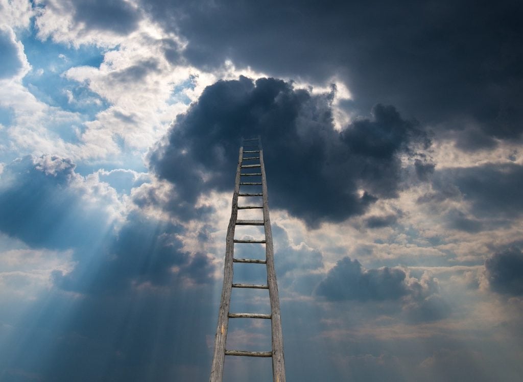 heaven, ladder, metaphor, climb, soul, religion, god, mystery, cloud, sky, light, change, spiritual, rays, blue god, blue change, blue death, blue heaven, blue soul