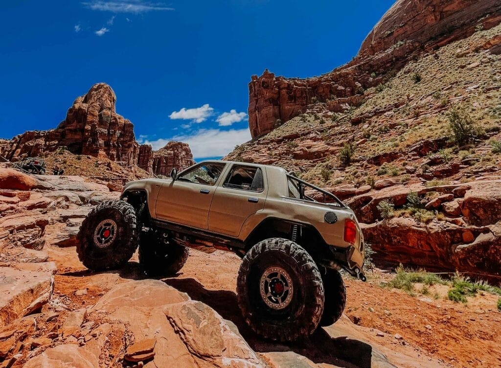 Toyota truck rock crawling in Moab