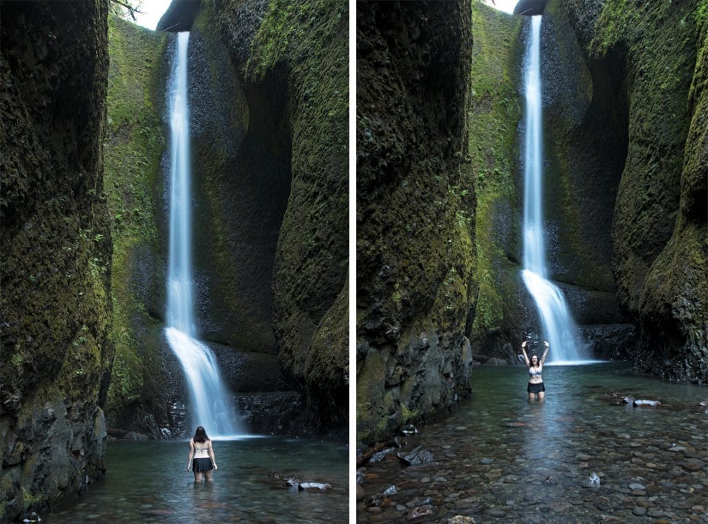 Brooke posing in from of lower oneonta falls in the Columbia River Gorge