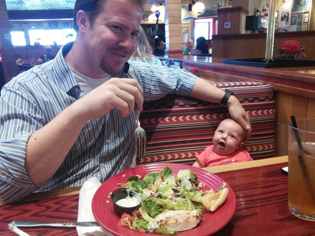 And we went out for lunch with dad, she likes sitting like a people... but she needs some help with stabilization...