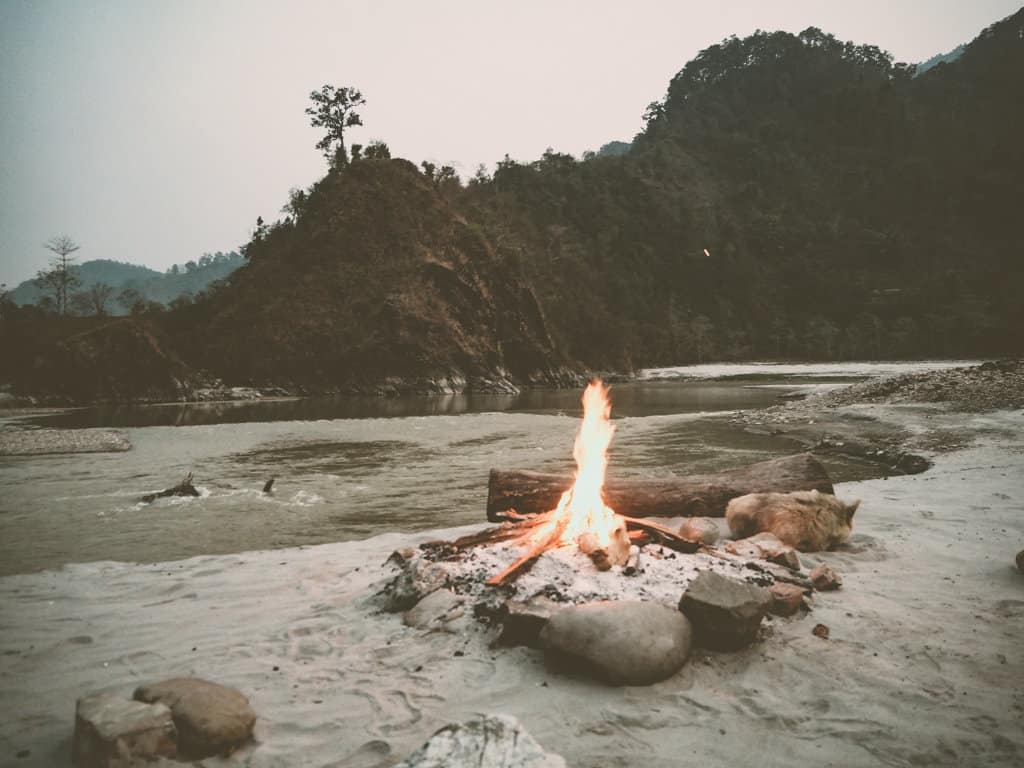 Setting up camp on The Seti River Nepal
