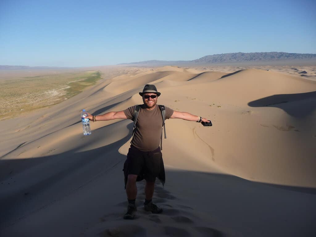 Near the top of the sand dunes in the Gobi Desert