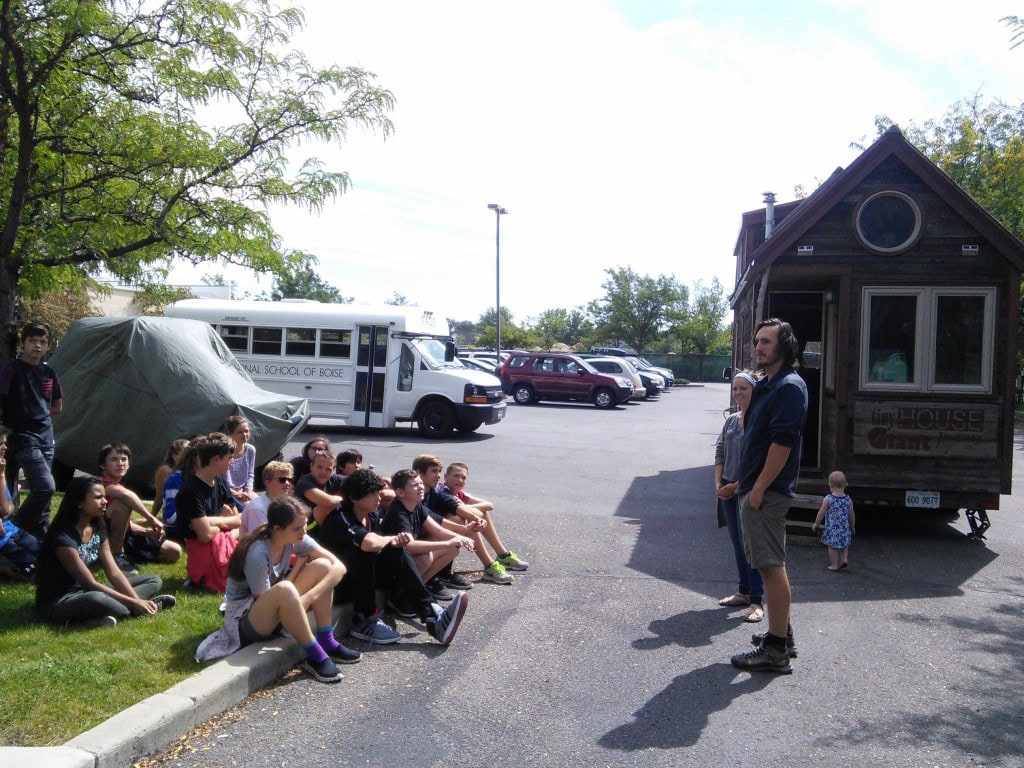 While Guillaume and Jenna were in town I talked them into stopping by our local 8th grade class who is doiing a tiny house project, they were great sports and the kiddos LOVED seeing a tiny house first hand!