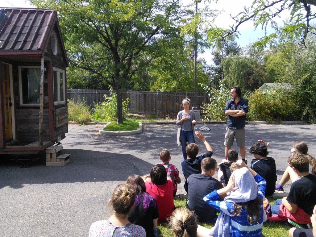 While Guillaume and Jenna were in town I talked them into stopping by our local 8th grade class who is doiing a tiny house project, they were great sports and the kiddos LOVED seeing a tiny house first hand!
