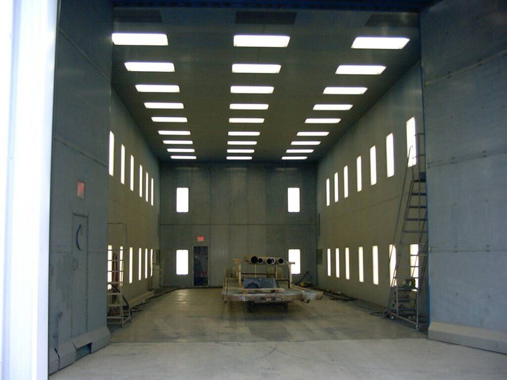 Industrial blasting and painting booth at the rose corporation - interior view