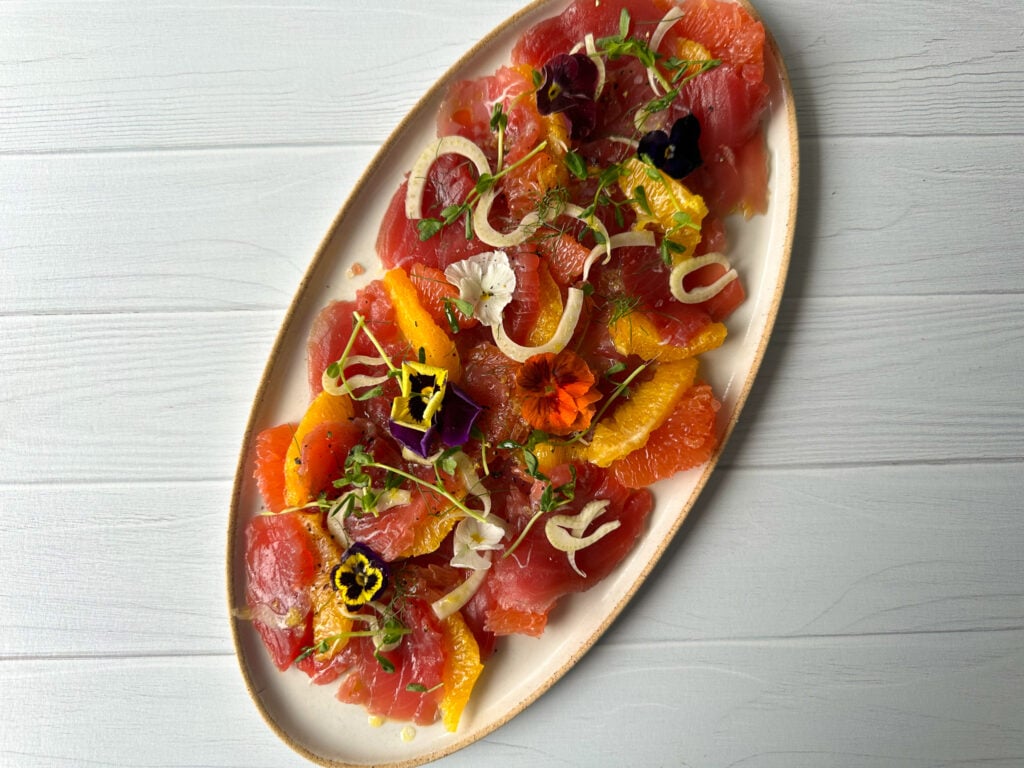 Tuna Crudo on a serving tray
