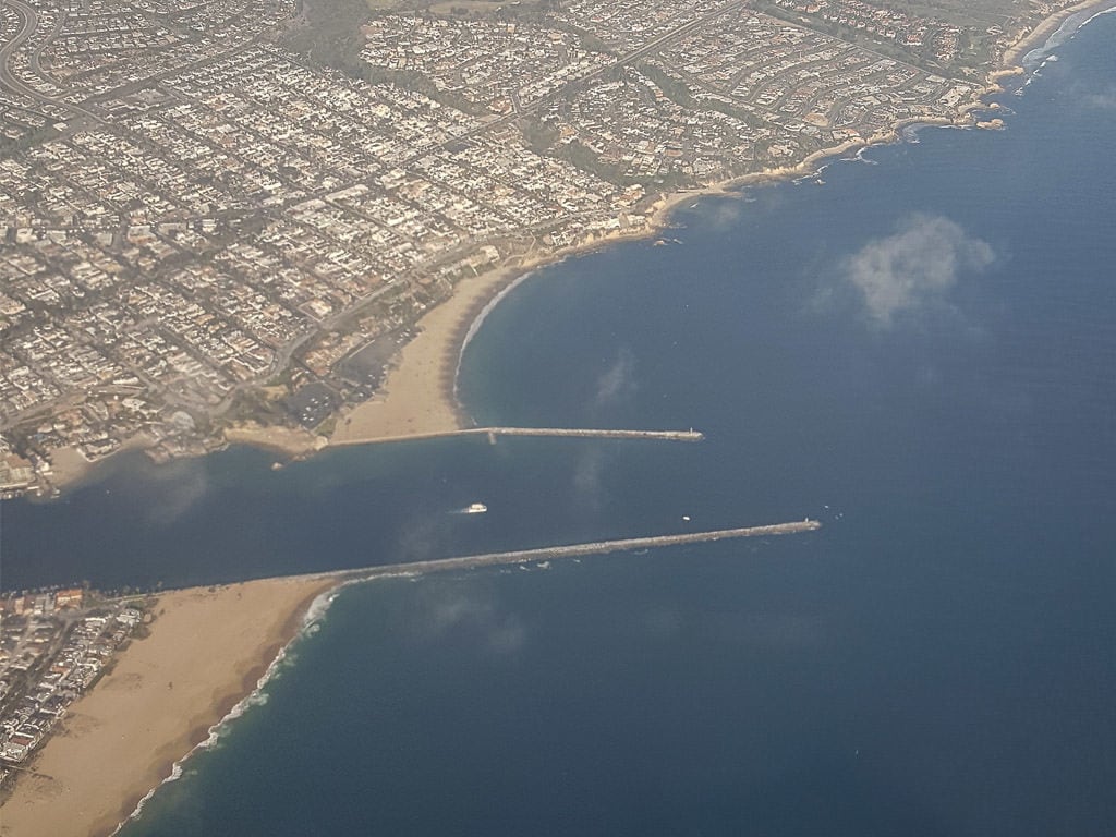 Aerial view of Newport Beach harbor from our Flight into Newport Beach