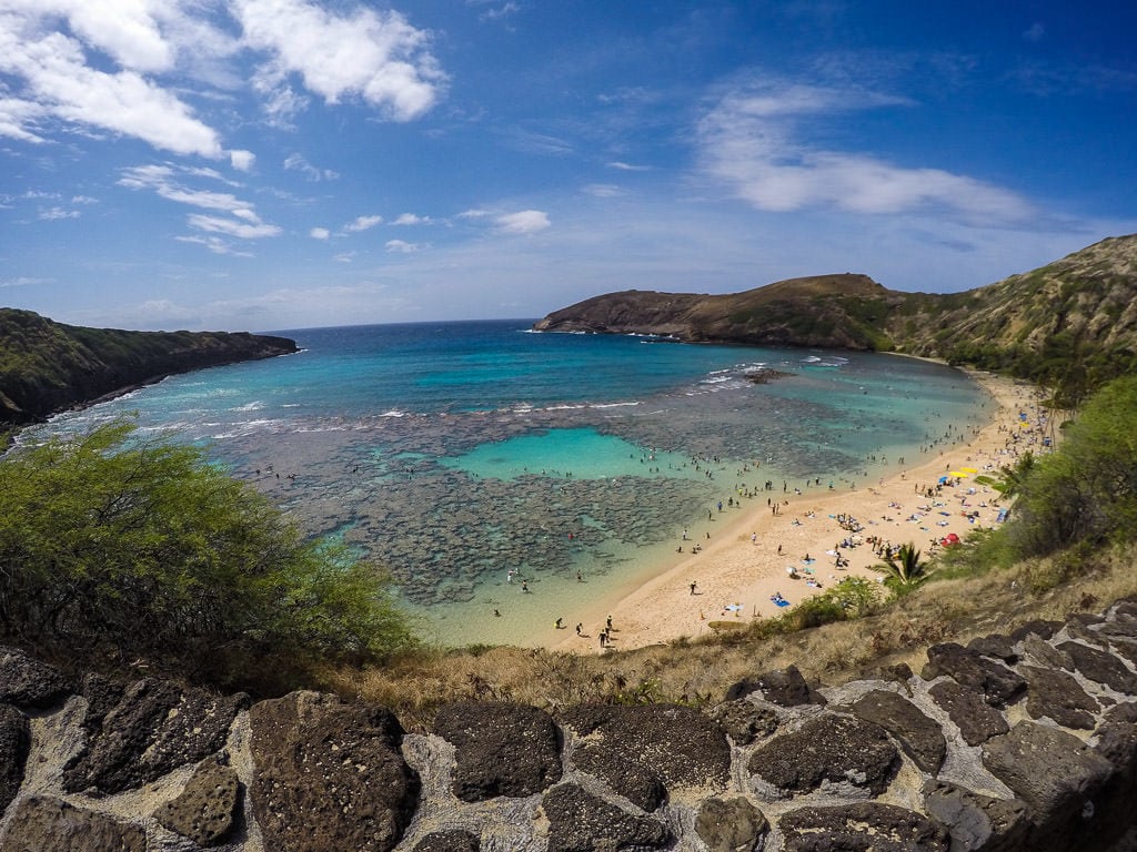 view of Snorkeling at Hanauma Bay Nature Preserve from above